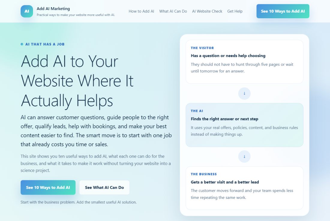 Homepage of AddAIMarketing.com