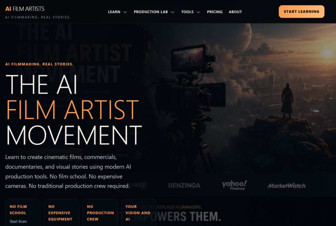 Homepage of AIFilmArtists.com