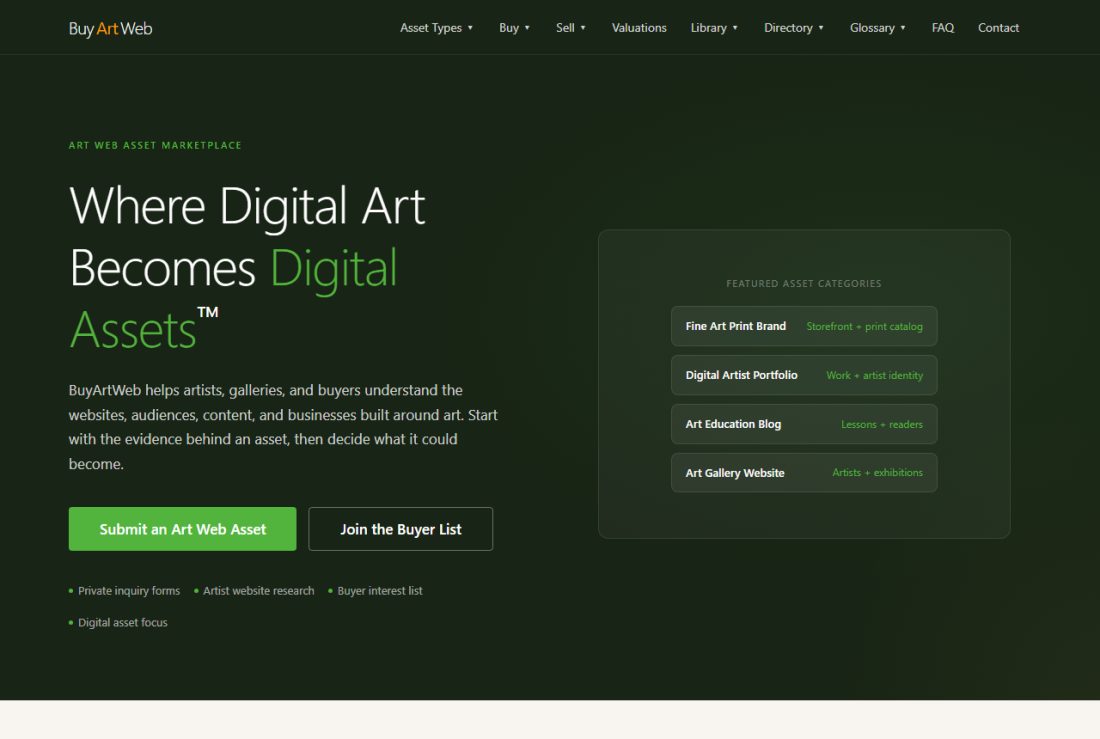 Homepage of BuyArtWeb.com