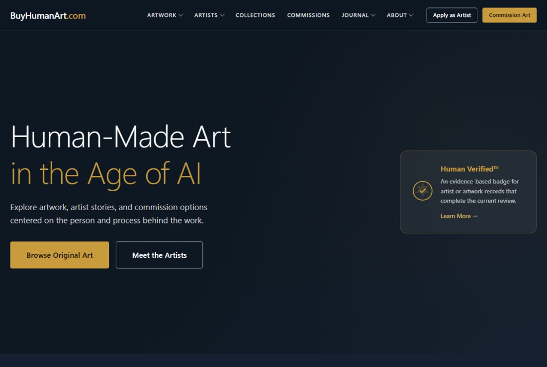 Homepage of BuyHumanArt.com