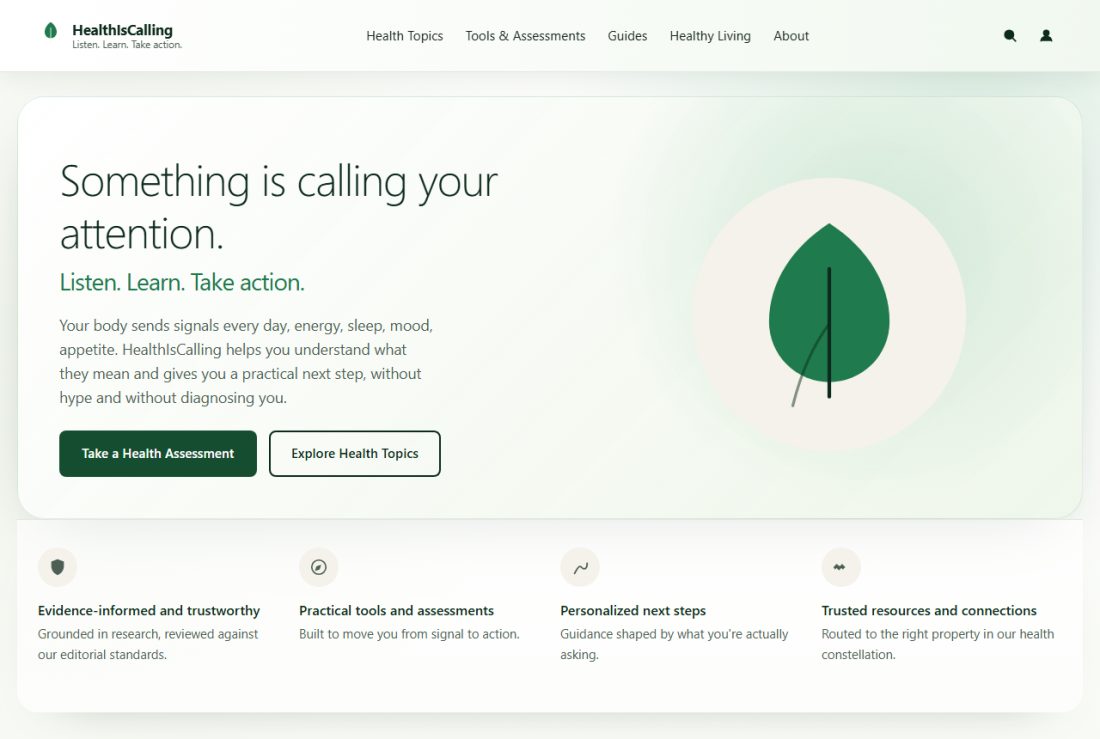 Homepage of healthiscalling.com