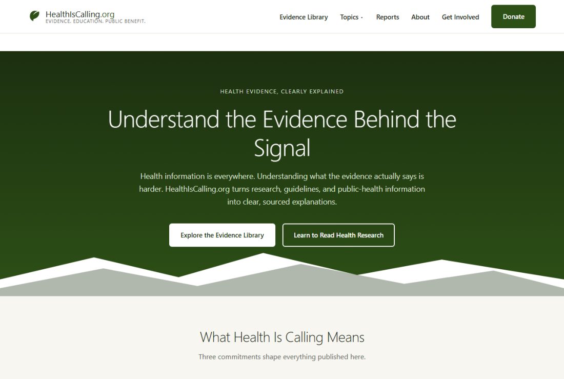 Homepage of HealthIsCalling.org