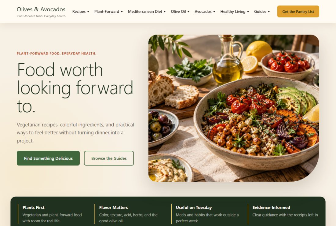 Homepage of OlivesNAvocados.com