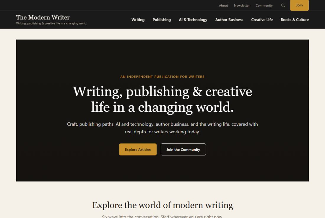 Homepage of TheModernWriter.com